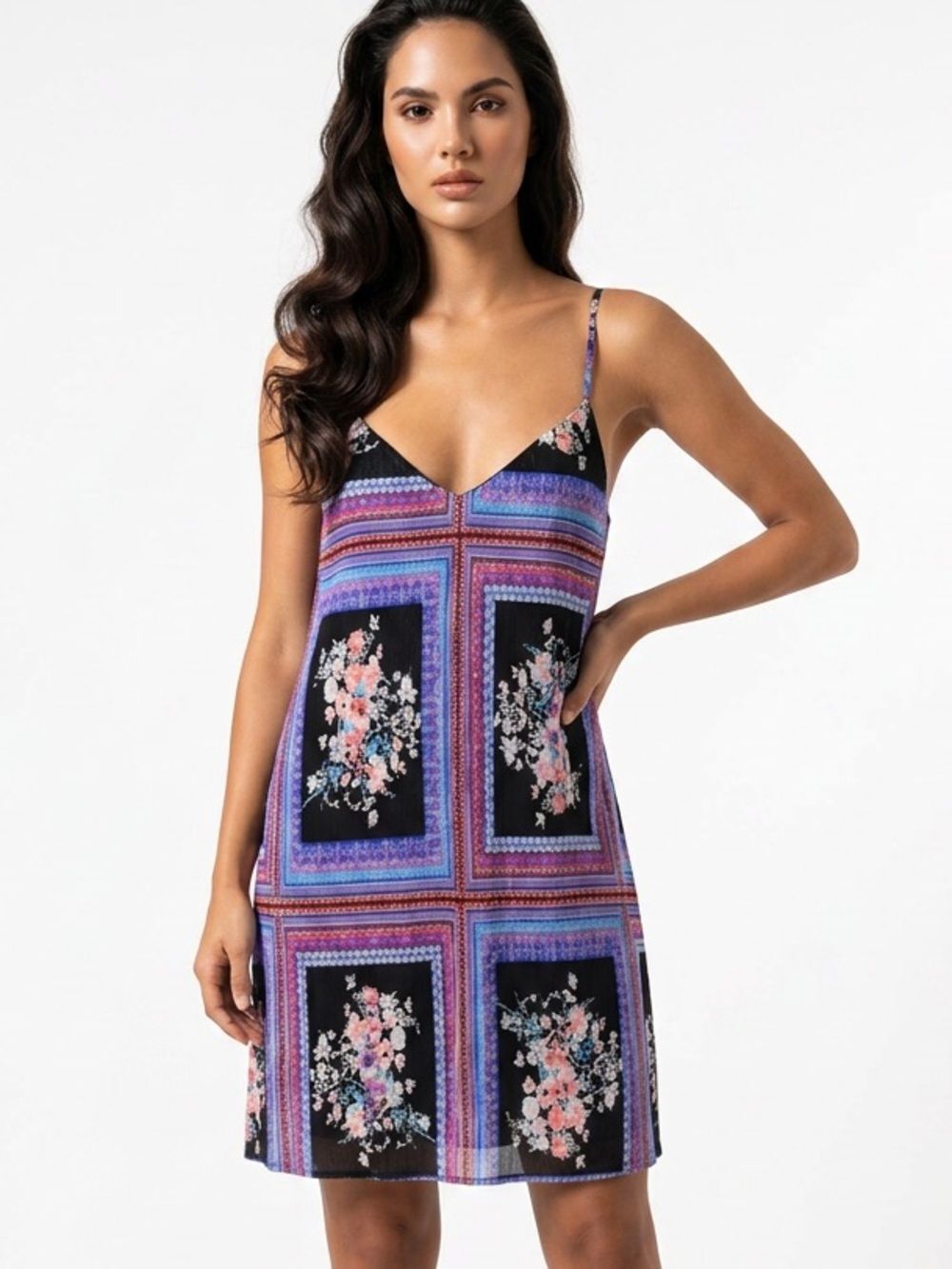SOCIALITE | Floral Patchwork Pleated Strappy Dress